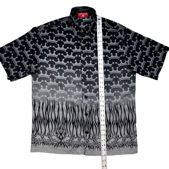 JNCO JEANS Shirt Men’s M Black Gray Crown Skulls Flames Tribal AOP Y2K Skater - Picture 11 of 11